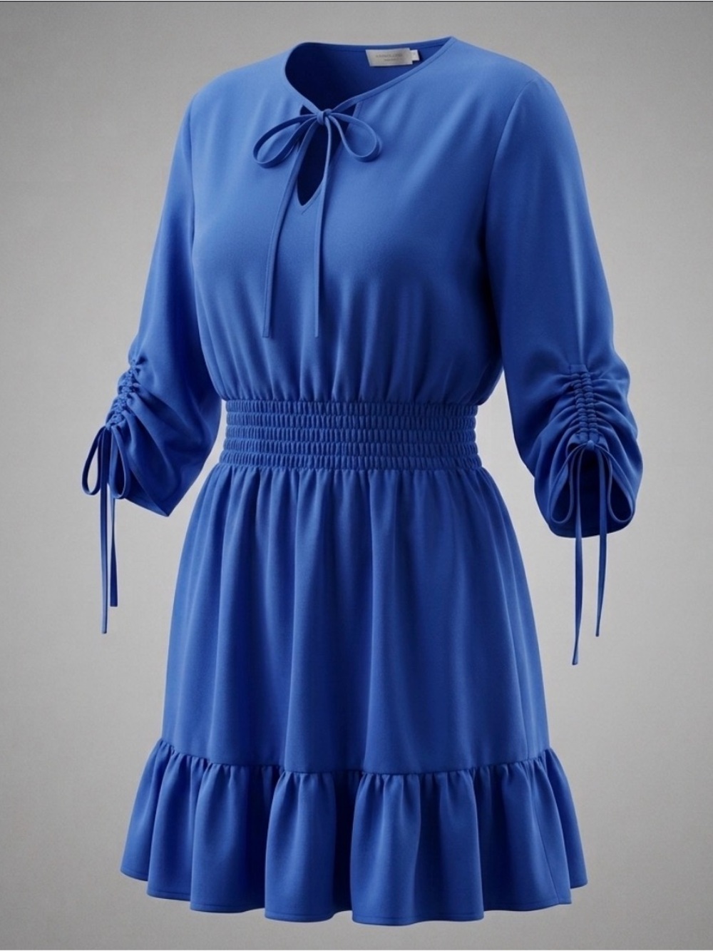 Eliza J Royal Blue Smocked-Waist Tie-Neck Mini Dress